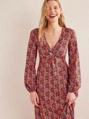 Boden Dress Floral Maxi Long Sleeve Pockets Cotton Blend